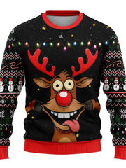 Benjamin | Herren Weihnachtspullover mit Schneemann-Print – Rentier Schwarz