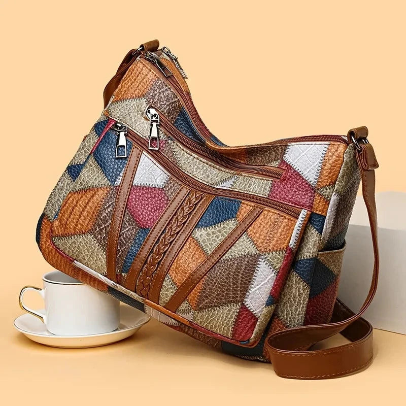 Vintage Straw Tote Strandtasche – Große Handgewebte Tasche mit Vegan-Leder