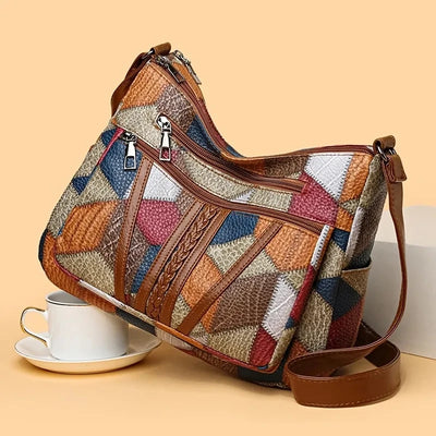 Vintage Straw Tote Strandtasche – Große Handgewebte Tasche mit Vegan-Leder
