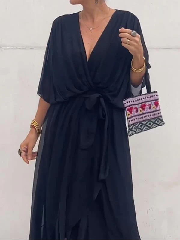 Sophie - grünes chiffonkleid mit v-ausschnitt