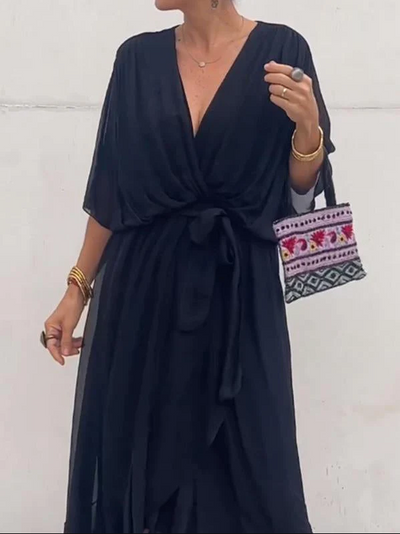 Sophie - grünes chiffonkleid mit v-ausschnitt