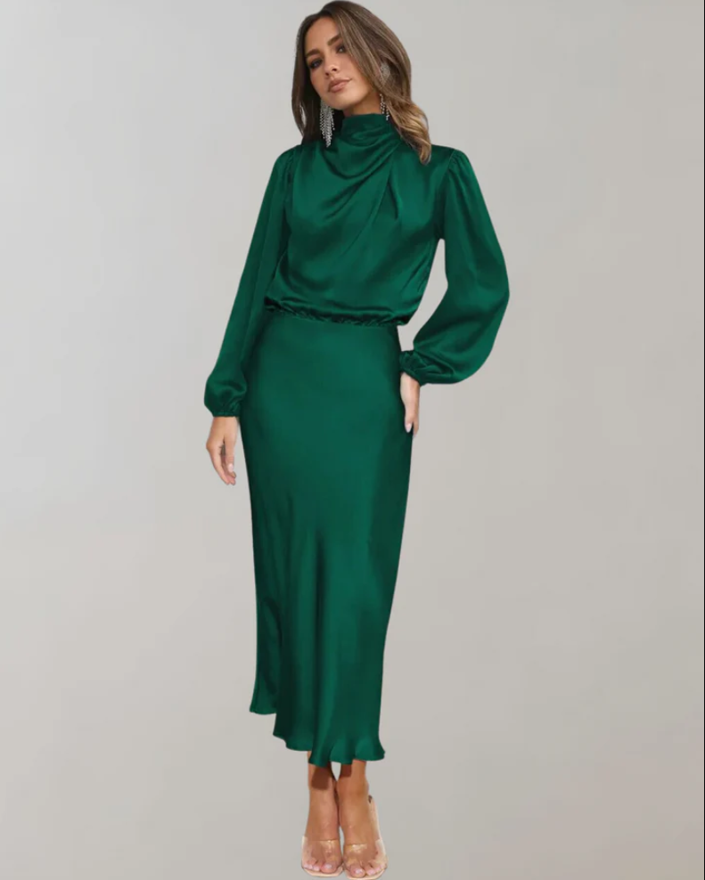 Berit | elegantes satinkleid mit puffärmeln