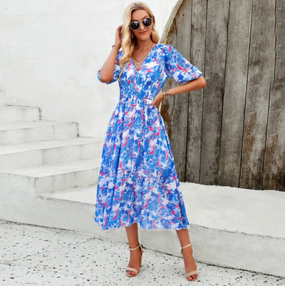 Alette - midikleid mit puffärmeln und blumenprint