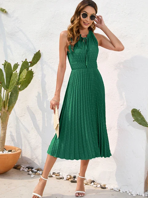 Carla – schwarzes plissiertes neckholderkleid