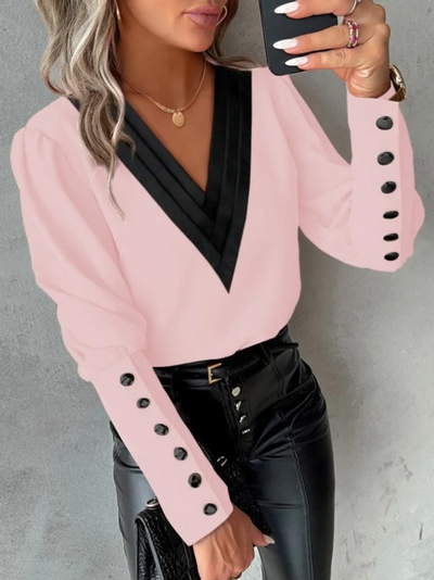 Lässige bluse mit v-ausschnitt und modernem touch für damen