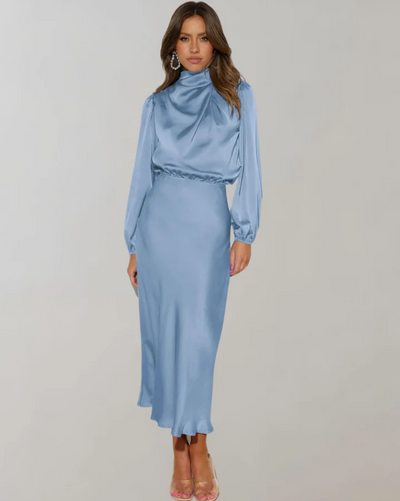 Berit | elegantes satinkleid mit puffärmeln