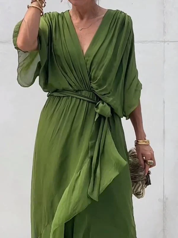 Sophie - grünes chiffonkleid mit v-ausschnitt