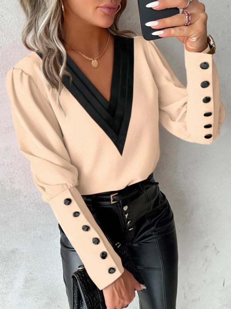 Lässige bluse mit v-ausschnitt und modernem touch für damen