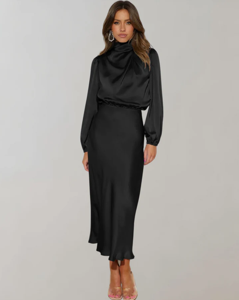 Berit | elegantes satinkleid mit puffärmeln