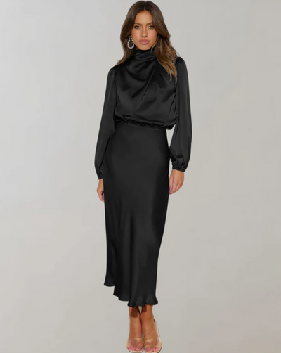 Berit | elegantes satinkleid mit puffärmeln
