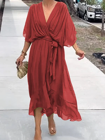 Fiona – grünes chiffon-midikleid mit v-ausschnitt