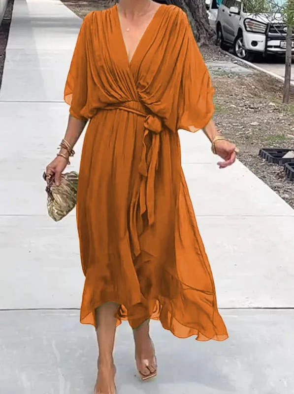 Fiona – grünes chiffon-midikleid mit v-ausschnitt