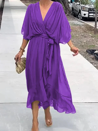 Fiona – grünes chiffon-midikleid mit v-ausschnitt