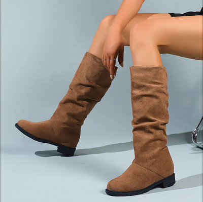 Runde zehenstiefel mit mittlerer schafthöhe für damen