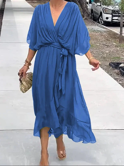Fiona – grünes chiffon-midikleid mit v-ausschnitt