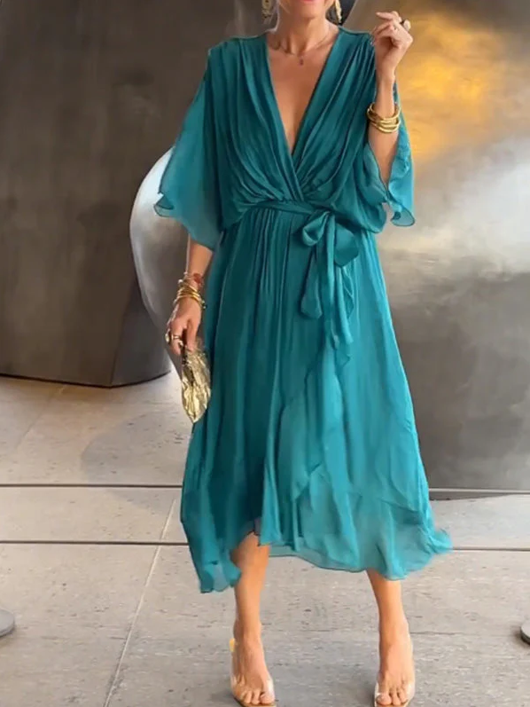 Sophie - grünes chiffonkleid mit v-ausschnitt