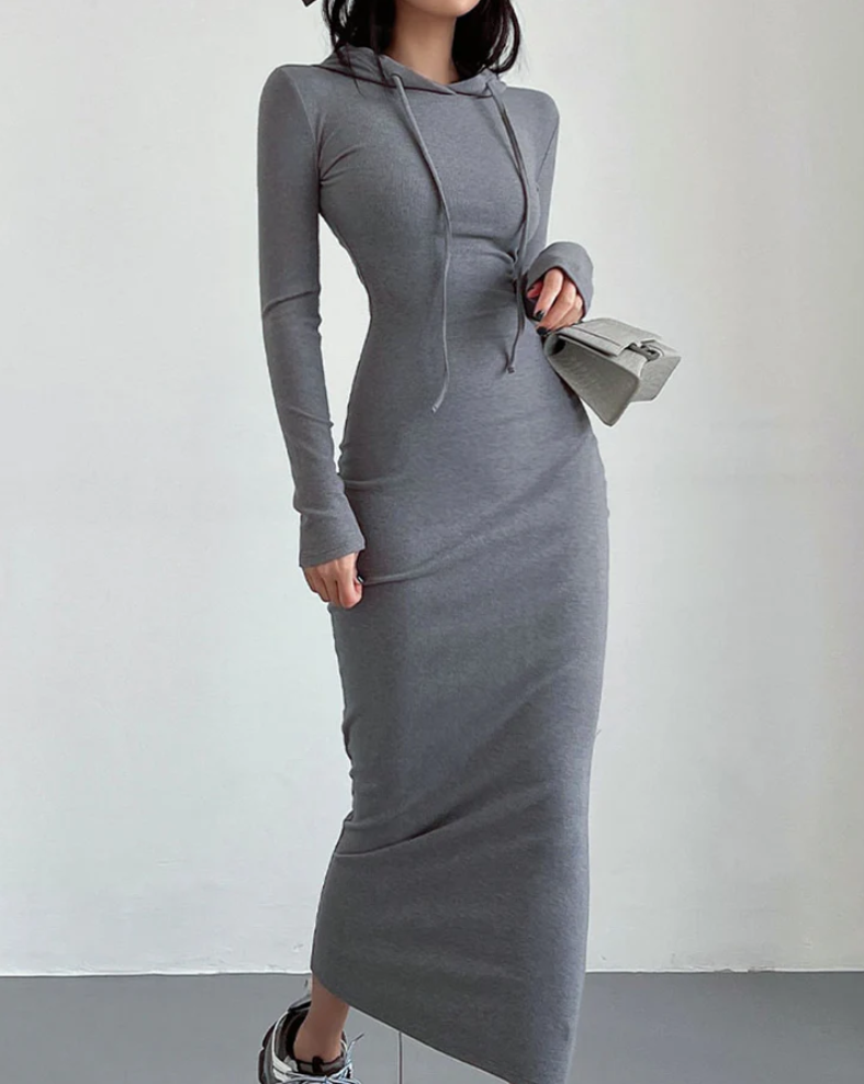 Disa | bequemes damen herbstkleid mit kapuze und kängurutasche