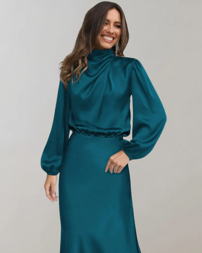 Berit | elegantes satinkleid mit puffärmeln