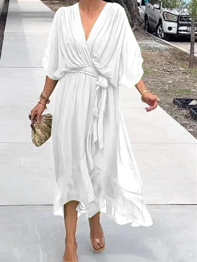 Fiona – grünes chiffon-midikleid mit v-ausschnitt