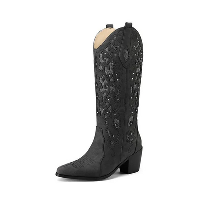 Céline | western-cowboy-stiefeletten mit stickerei und absatz