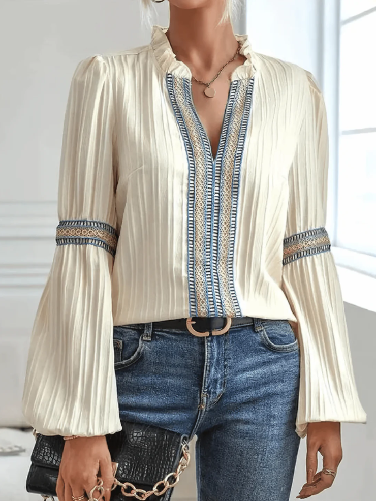Bluse mit raffinierten puffärmeln für damen