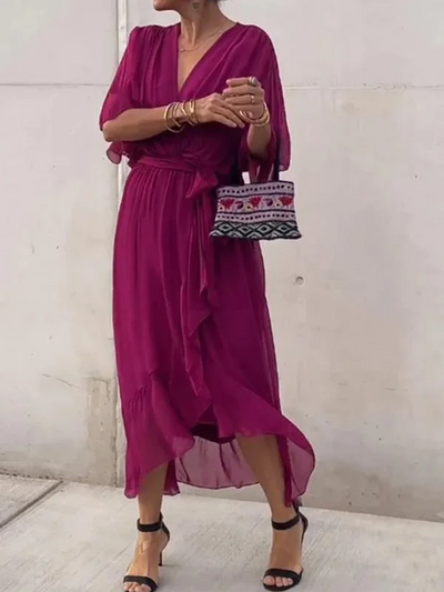 Fiona – grünes chiffon-midikleid mit v-ausschnitt