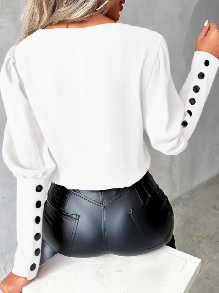 Lässige bluse mit v-ausschnitt und modernem touch für damen