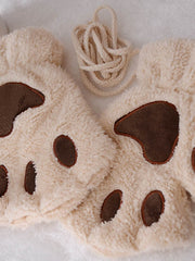 Kitty | Fingerlose Handschuhe mit Pfotenabdruck – Beige