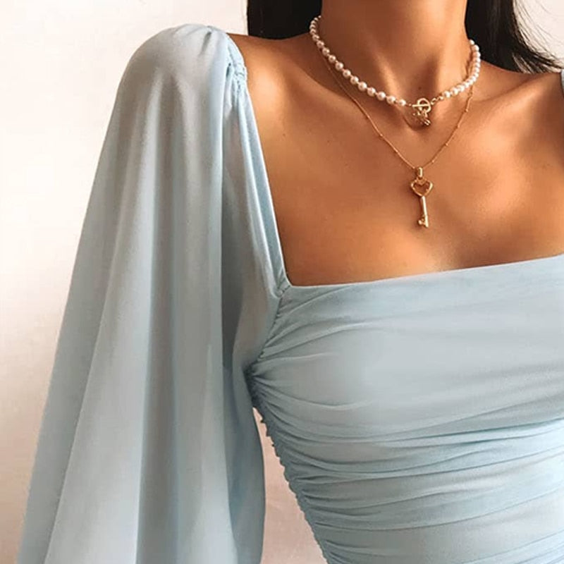 Elegante Bodycon Mini Kleid mit Balloon-Ärmeln – Stretch Abendkleid