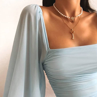 Elegante Bodycon Mini Kleid mit Balloon-Ärmeln – Stretch Abendkleid