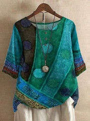 Damenbluse mit Blumenmuster und lockerer Passform – Blau/Grün