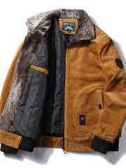 Herren Bomberjacke mit Plüschkragen und Taschen – Khaki