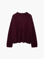 Damen Pullover Bordeaux – Warmer Strickpullover mit Rundhals – Bordeaux