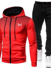 Sportanzug Herren | Hoodie mit Reißverschluss | Komplettes 2-Teile Set – Rot