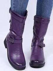 Stiefel Damen im Bikerstil mit Schnallen – Lila