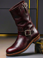 Stiefel Herren mit Schnallen Vintage – Burgunderrot