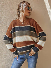 Strickpullover Damen Oversized Gestreift – Braun