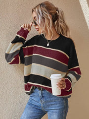 Strickpullover Damen Oversized Gestreift – Schwarz