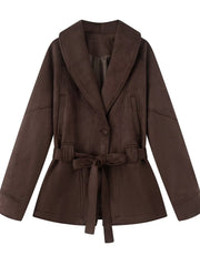 Übergangsjacke Damen | Kurzmantel Damen | Taillengürtel für elegante Silhouette – Dunkelbraun