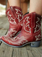 Emma | Damen Stilvolle Cowboy-Stiefel mit Western-Stickerei – Rot