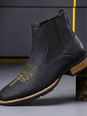 Jonathan | Exklusive und Vintage Herren-Echtlederstiefel im Vintage-Look – Obsidianschwarz