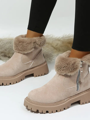Winterstiefel Damen mit Fellkragen – Khaki