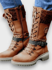 Winterstiefel Damen mit Strickkragen – Braun
