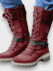 Winterstiefel Damen mit Strickkragen – Rot