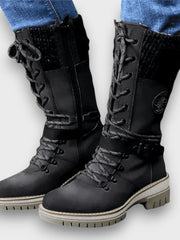 Winterstiefel Damen mit Strickkragen – Schwarz