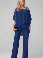 Isabella | Damen Off-Shoulder Fließender Wide-Leg Jumpsuit – Königsblau