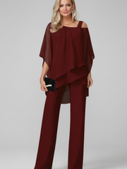 Isabella | Damen Off-Shoulder Fließender Wide-Leg Jumpsuit – Burgunder