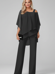 Isabella | Damen Off-Shoulder Fließender Wide-Leg Jumpsuit – Schwarz