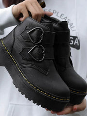 Gabriela | Damen Modische Stiefeletten mit dicker Sohle – Schwarz