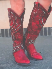 Karla | Damen Western-Stiefeletten mit Nieten und High Heels – Rot